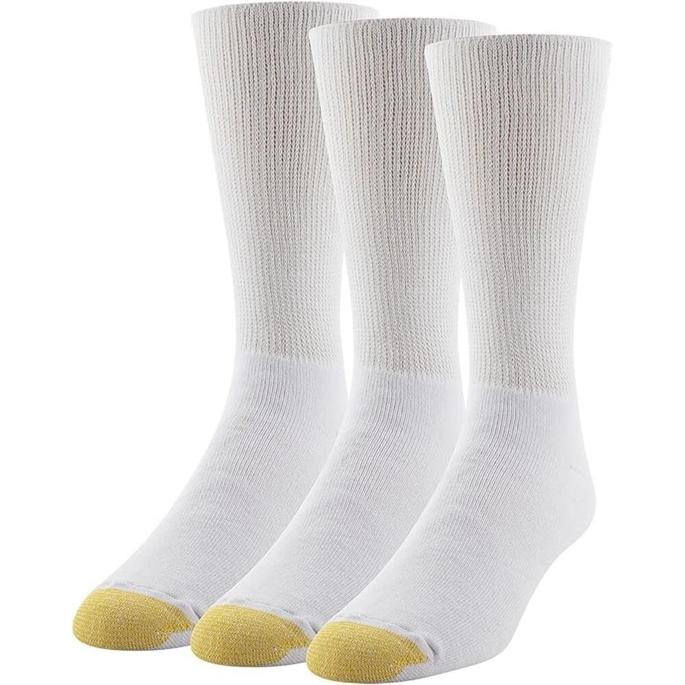 Gold Toe Men's 12-16 White Wellness 3 Pack Non Binding Crew Socks G10-28